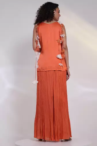 Orange embroidered satin co ord set