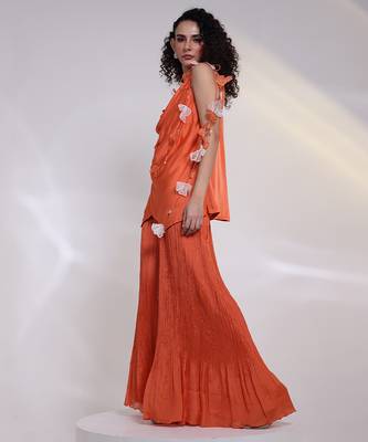Orange embroidered satin co ord set 4