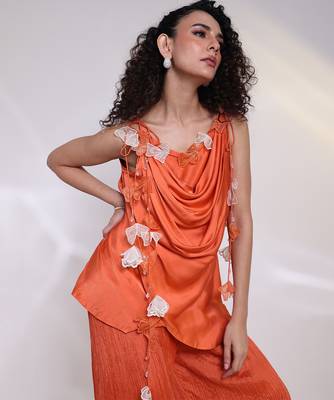 Orange embroidered satin co ord set 5