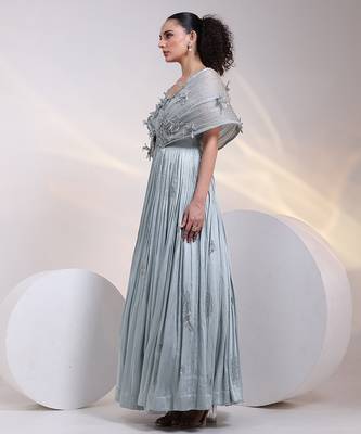 Grey embroidered satin gown 2