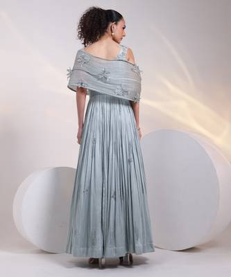 Grey embroidered satin gown 3