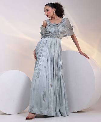 Grey embroidered satin gown 4