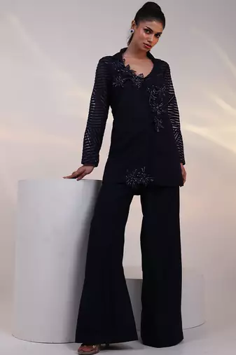 Blue embroidered organza co ord set