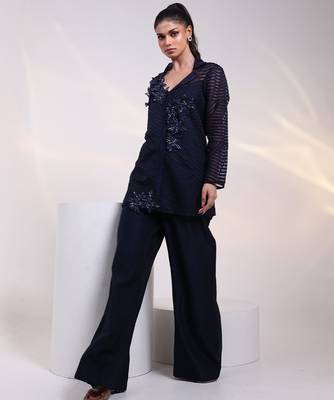 Blue embroidered organza co ord set 2