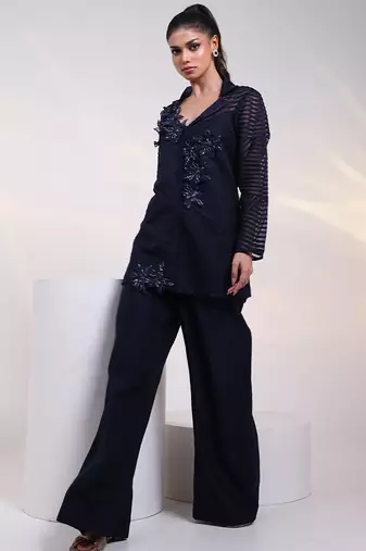 Blue embroidered organza co ord set