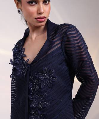 Blue embroidered organza co ord set 3