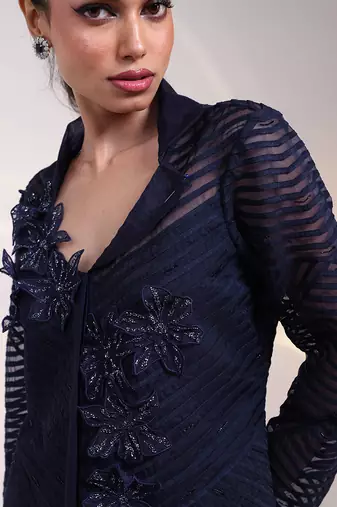 Blue embroidered organza co ord set