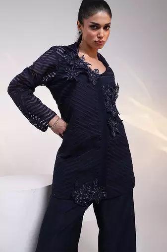 Blue embroidered organza co ord set