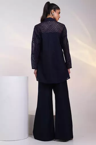Blue embroidered organza co ord set