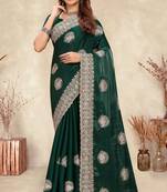 dark green crepe silk saree with zarkan diamond work