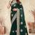 dark green heavy coding embroidered zarkan diamond work crepe silk blend saree for women