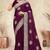 wine heavy coding embroidered zarkan diamond work crepe silk blend saree for women