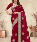 red heavy coding embroidered zarkan diamond work crepe silk blend saree for women