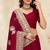red heavy coding embroidered zarkan diamond work crepe silk blend saree for women