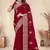 red crepe silk saree with coding zarkan work