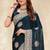 teal blue crepe silk saree with zarkan diamond work