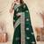 dark green coding embroidered zarkan diamond work crepe silk blend saree for women