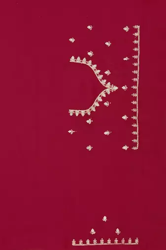 red crepe silk saree with coding zarkan work