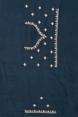 teal blue crepe silk saree with zarkan diamond work 5