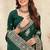 dark green crepe silk saree with coding zarkan work