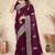 wine coding embroidered zarkan diamond work crepe silk blend saree for women