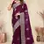 wine blue crepe silk saree with coding zarkan work