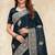teal blue coding embroidered zarkan diamond work crepe silk blend saree for women