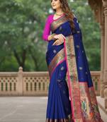 blue color meenakari zari weaving soft art silk saree with unstiched blouse 
