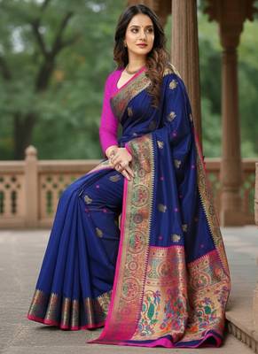 blue color meenakari zari weaving soft art silk saree with unstiched blouse  3
