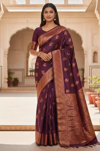 wine color meenakari zari weaving soft art silk saree with unstiched blouse 