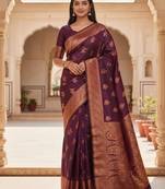 wine color meenakari zari weaving soft art silk saree with unstiched blouse 
