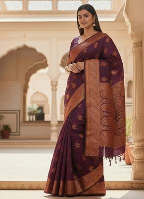 wine color meenakari zari weaving soft art silk saree with unstiched blouse  2
