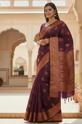 wine color meenakari zari weaving soft art silk saree with unstiched blouse 