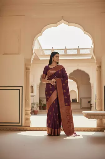 wine color meenakari zari weaving soft art silk saree with unstiched blouse 