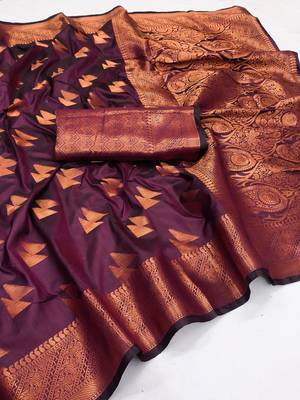 wine color meenakari zari weaving soft art silk saree with unstiched blouse  5
