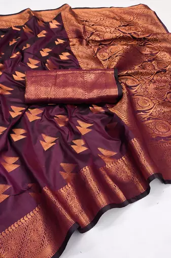 wine color meenakari zari weaving soft art silk saree with unstiched blouse 