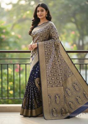 blue color meenakari zari weaving soft art silk saree with unstiched blouse  1