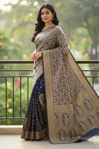 blue color meenakari zari weaving soft art silk saree with unstiched blouse 