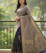 blue color meenakari zari weaving soft art silk saree with unstiched blouse 