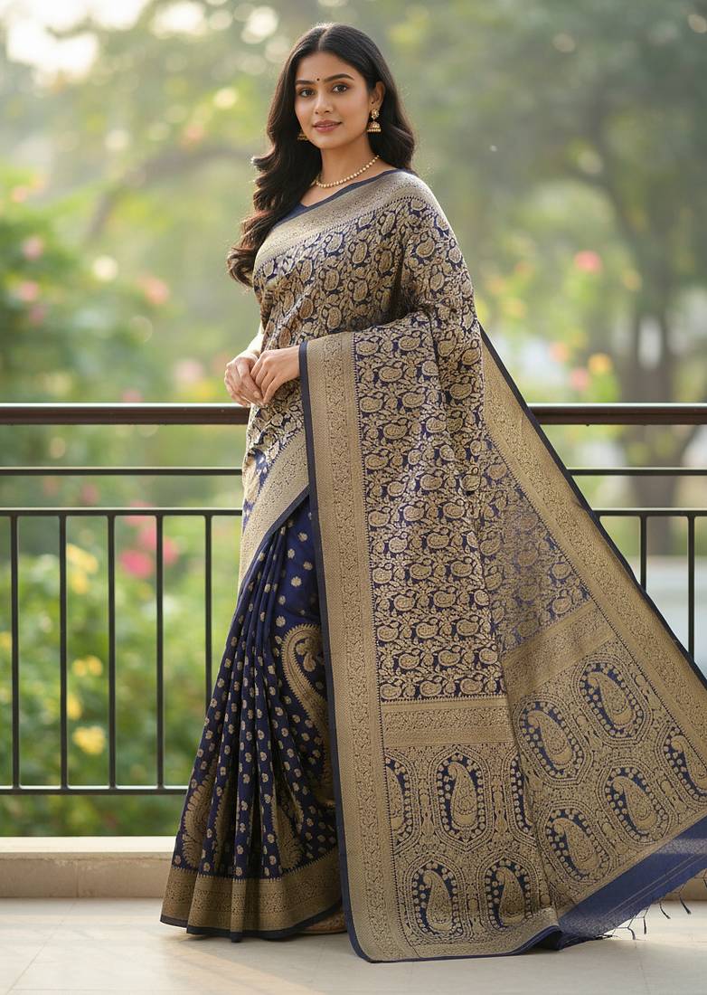 blue color meenakari zari weaving soft art silk saree with unstiched blouse 