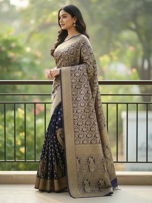blue color meenakari zari weaving soft art silk saree with unstiched blouse  2