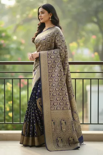 blue color meenakari zari weaving soft art silk saree with unstiched blouse 