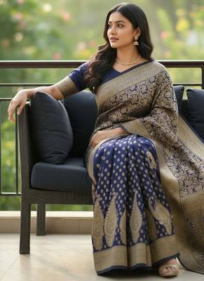blue color meenakari zari weaving soft art silk saree with unstiched blouse  3