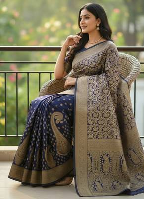 blue color meenakari zari weaving soft art silk saree with unstiched blouse  4