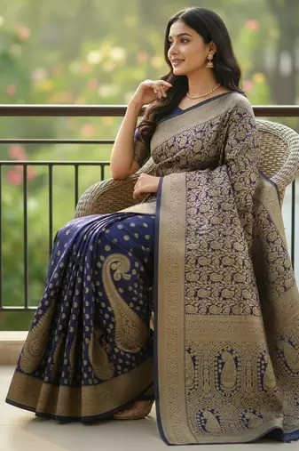 blue color meenakari zari weaving soft art silk saree with unstiched blouse 