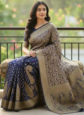 blue color meenakari zari weaving soft art silk saree with unstiched blouse  5