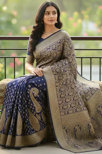 blue color meenakari zari weaving soft art silk saree with unstiched blouse 