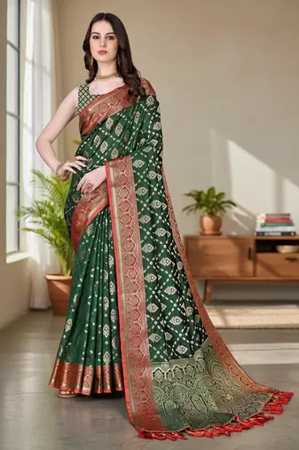 green color meenakari zari weaving soft art silk saree with unstiched blouse 