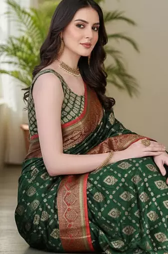 green color meenakari zari weaving soft art silk saree with unstiched blouse 
