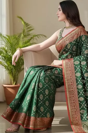 green color meenakari zari weaving soft art silk saree with unstiched blouse 